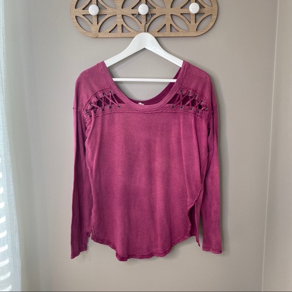 Free People Burnout Knit Top Pink Sz Small - Picture 1 of 11